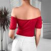 The Best Women Summer Casual Off Shoulder Crop Top Vest Fashion Sexy Slash Neck Letter Beach Short Slim Tee T-shirts Online - Hplify
