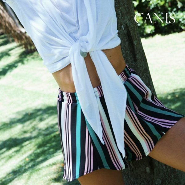 The Best Women Summer High Waist Shorts Holiday Beach Shorts Stripe Mini Trousers Online - Hplify