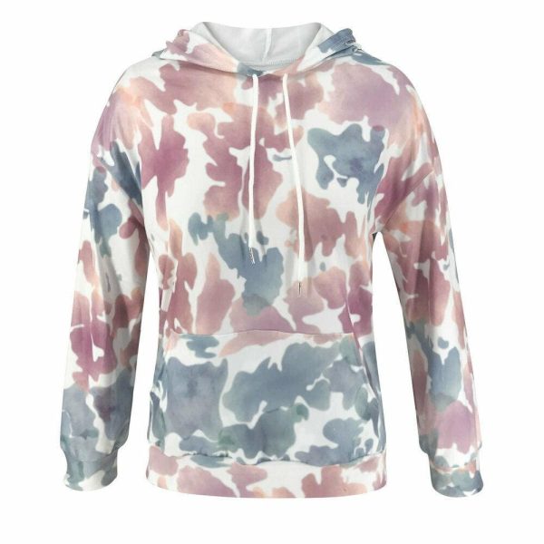 The Best Women Tie Dyeing Hooded Long Sleeve Sweatshirt Hoodie Pullover Jumper Sweater Tops Outwear Streetwear Online - Hplify