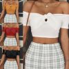 The Best Women Tops Casual Solid Off Shoulder Crop Tops Ladies Sleeveless Summer Cami Bustier Vest Shirt Holiday Clothes Online - Hplify