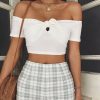 The Best Women Tops Casual Solid Off Shoulder Crop Tops Ladies Sleeveless Summer Cami Bustier Vest Shirt Holiday Clothes Online - Hplify