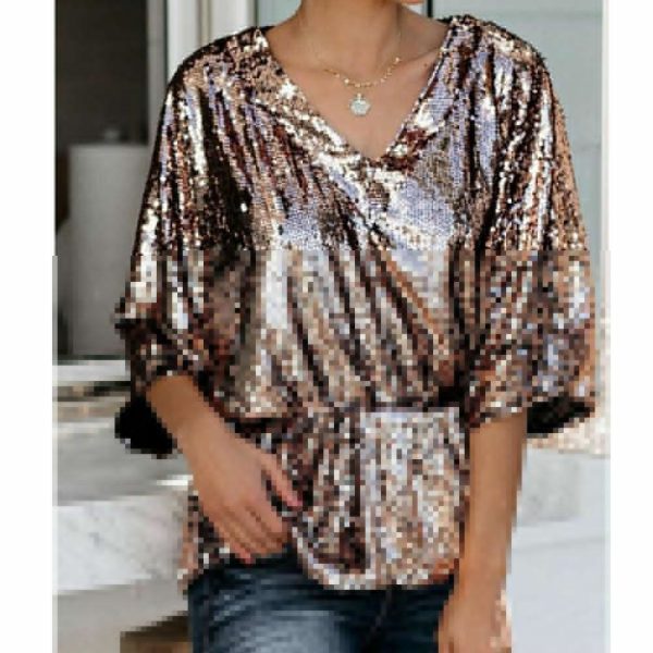 The Best Women Tops Sequins T Shirt Casual Party Short Sleeve Loose Tee Top Casual Tops Shirts Online - Hplify