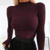 The Best Women's Autumn T shirt Top Casual High Neck Cropped Tops Ladies Long Sleeve Pullover Winter Warm Shirt Tee Online - Hplify
