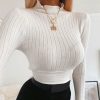 The Best Women's Autumn T shirt Top Casual High Neck Cropped Tops Ladies Long Sleeve Pullover Winter Warm Shirt Tee Online - Hplify