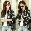 The Best Women's Autumn Winter Bomber Jacket Classic New Fashion Ladies Casual Zip Up Biker Floral Coats Black Women Clothes Online - Hplify