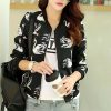 The Best Women's Autumn Winter Bomber Jacket Classic New Fashion Ladies Casual Zip Up Biker Floral Coats Black Women Clothes Online - Hplify