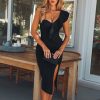 The Best Women's Bandage Dress Bodycon Ruffles Skinny Solid One Shoulder V Neck Sexy Sleeveless Lady Evening Party Club Short Dresses Online - Hplify