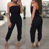 The Best Women's Bandage Party Jumpsuit Sexy Ladies Slim Fit Romper Long Playsuit Women Solid Strapless Off Shoulder Romper Trousers Online - Hplify