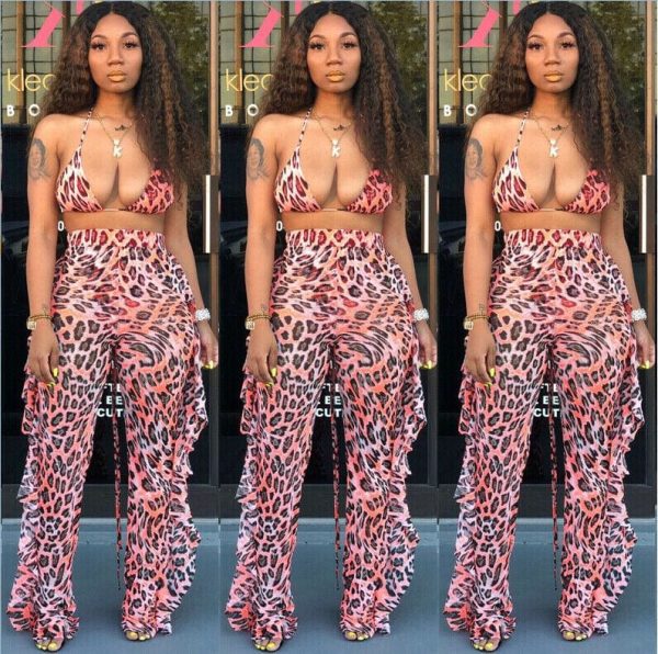 The Best Women's Bandeau Crop Top Wide Leg Long Pants Outfit Set Sexy Ladies Loose Summer Beach Jumpsuit Romper Beachwear Online - Hplify