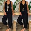 The Best Women's Beach Sleeveless Dungarees Harem Strap Bohemian Holiday Long Pant Casual Loose Jumpsuit Baggy Trousers Overalls Online - Hplify
