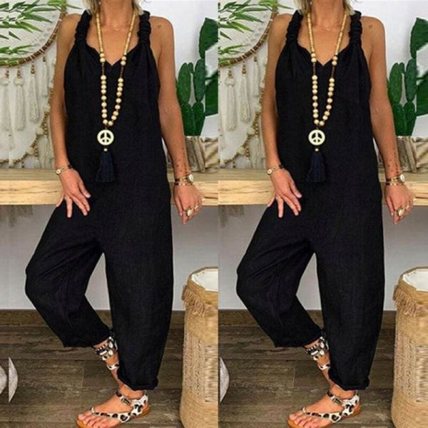 The Best Women's Beach Sleeveless Dungarees Harem Strap Bohemian Holiday Long Pant Casual Loose Jumpsuit Baggy Trousers Overalls Online - Hplify