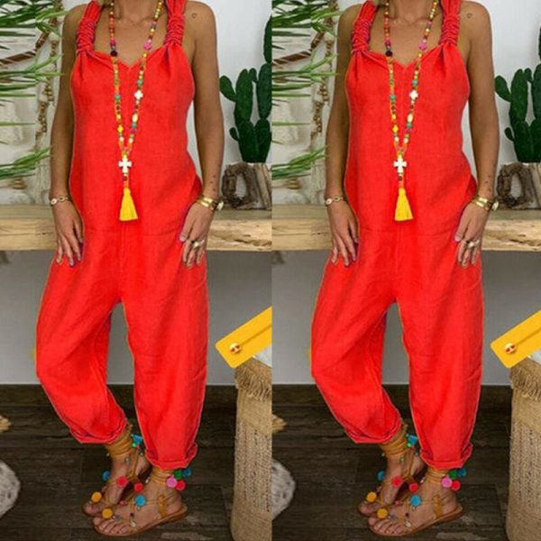 The Best Women's Beach Sleeveless Dungarees Harem Strap Bohemian Holiday Long Pant Casual Loose Jumpsuit Baggy Trousers Overalls Online - Hplify
