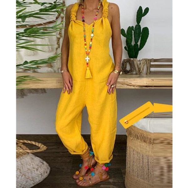 The Best Women's Beach Sleeveless Dungarees Harem Strap Bohemian Holiday Long Pant Casual Loose Jumpsuit Baggy Trousers Overalls Online - Hplify