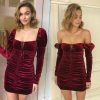 The Best Women's Bodycon Dress Autumn Long Sleeve Square Neck Sexy Ladies Cocktail Party Tight Slim Fit Mini Pencil Dress Online - Hplify