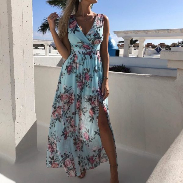 The Best Women's Boho Casual Floral Sleeveless Beach Long Dress Fashion Ladies Holiday Casual Sundress Dress Hot Online - Hplify