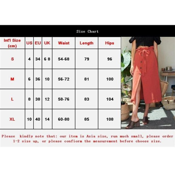 The Best Women's Boho Elastic High Waist Front Slit Skirt Maxi Button Bandage Casual Solid Color Skirt Fashion Summer Clothes Online - Hplify