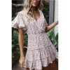 The Best Women's Boho Floral Short Sleeve Dress Ladies Summer Party Beach V-Neck Casual Short Mini Dress Sundress Online - Hplify