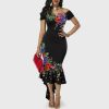 The Best Women's Boho Long Maxi Dress Beach Summer Party Elegant Ladies Off Shoulder Floral Bodycon Fishtail Dresses Online - Hplify