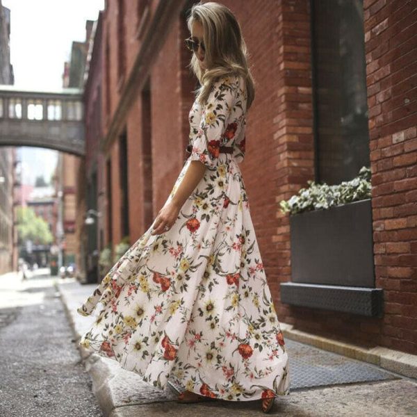 The Best Women's Boho Maxi Dress Floral Summer Beach Party Long Sundress Fashion Ladies Casual Daily Half Sleeve Dress Clothes Online - Hplify