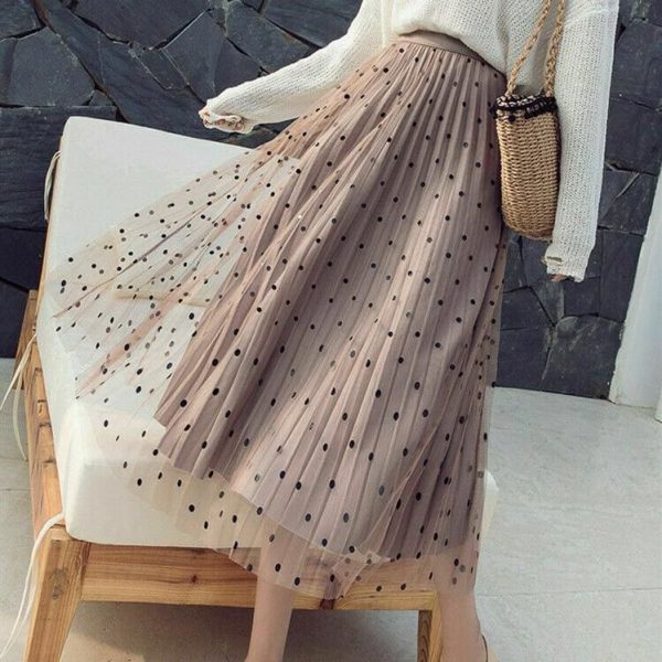 The Best Women's Boho Polka Dot Long Maxi High Waist Skirt Summer Ladies Casual Pleated Beach Skirt Sundress Online - Source Silk