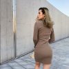 The Best Women's Button Knit Jumper Long Sleeve Mini Dress Ladies Casual Bodycon Autumn Winter Sweater Slim Fit Dresses Online - Hplify