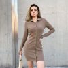 The Best Women's Button Knit Jumper Long Sleeve Mini Dress Ladies Casual Bodycon Autumn Winter Sweater Slim Fit Dresses Online - Hplify
