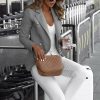 The Best Women's Button Lapel Slim Long Sleeve Blazer Office Ladies Workout Casual Coat Suit Tops Jacket Outwear Streetwear Online - Hplify