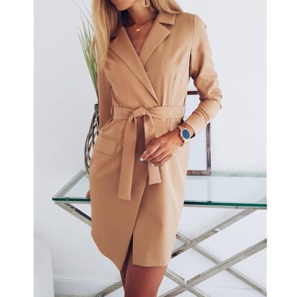 The Best Women's Cardigan Elegant Long Sleeve Basic Lapel Blazer Solid Color Slim Fit Long Jacket Coat Suit with Belt Online - Hplify