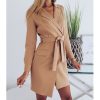 The Best Women's Cardigan Elegant Long Sleeve Basic Lapel Blazer Solid Color Slim Fit Long Jacket Coat Suit with Belt Online - Hplify