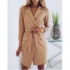 The Best Women's Cardigan Elegant Long Sleeve Basic Lapel Blazer Solid Color Slim Fit Long Jacket Coat Suit with Belt Online - Hplify