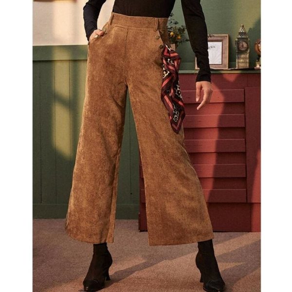 The Best Women's Corduroy Wide-Leg Trousers High Waist Straight Loose Casual Straight Long Bell-bottom Pants Online - Hplify