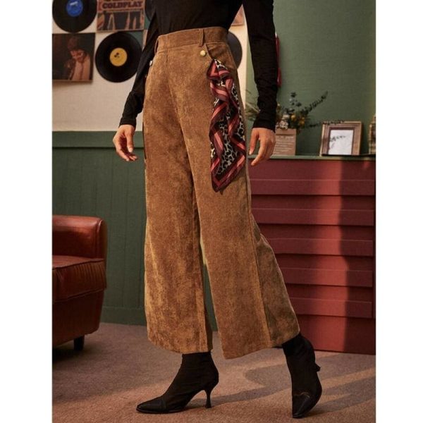 The Best Women's Corduroy Wide-Leg Trousers High Waist Straight Loose Casual Straight Long Bell-bottom Pants Online - Hplify