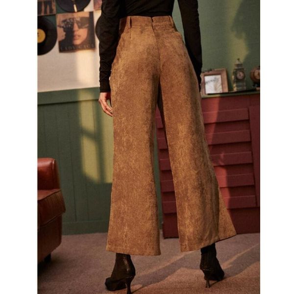 The Best Women's Corduroy Wide-Leg Trousers High Waist Straight Loose Casual Straight Long Bell-bottom Pants Online - Hplify
