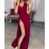 The Best Women's Elegant Plain Maxi Dress Strappy Backless High Waist V-Neck Bodycon Party Long Formal Dress Party Night Women Lot Online - Hplify