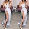 The Best Women's Elegant Plain Maxi Dress Strappy Backless High Waist V-Neck Bodycon Party Long Formal Dress Party Night Women Lot Online - Hplify