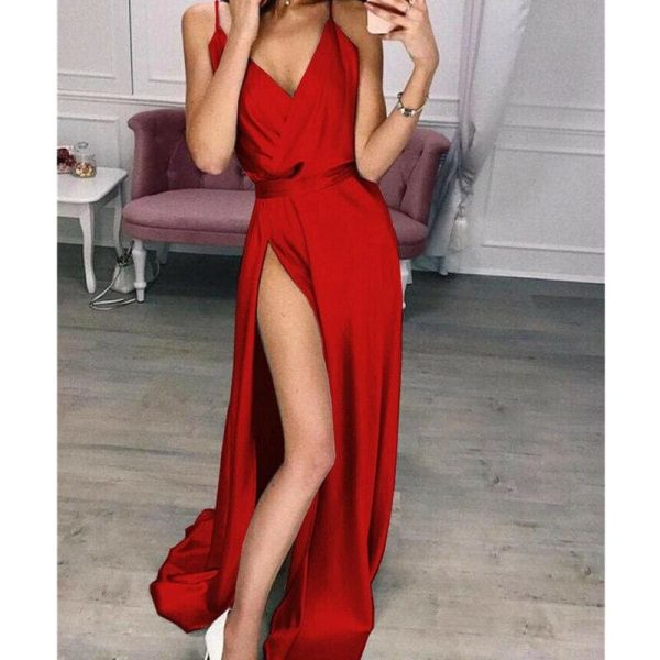 The Best Women's Elegant Plain Maxi Dress Strappy Backless High Waist V-Neck Bodycon Party Long Formal Dress Party Night Women Lot Online - Hplify