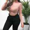 The Best Women's High Collar Lace Crop Tops T-Shirt Laies Stretch Casual Long Sleeve Knit Slim Fit Top Online - Hplify