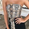 The Best Women's Off Shoulder Snake Print Front Tie Bow Bandage Crop Top Veast Sexy Ladies Wrapped Tube Cami Top Online - Hplify