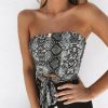 The Best Women's Off Shoulder Snake Print Front Tie Bow Bandage Crop Top Veast Sexy Ladies Wrapped Tube Cami Top Online - Hplify