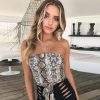 The Best Women's Off Shoulder Snake Print Front Tie Bow Bandage Crop Top Veast Sexy Ladies Wrapped Tube Cami Top Online - Hplify