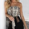 The Best Women's Off Shoulder Snake Print Front Tie Bow Bandage Crop Top Veast Sexy Ladies Wrapped Tube Cami Top Online - Hplify