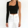 The Best Women's One Shoulder Crop Top Long Sleeve Slim Vest Tank Tops Clubwear Cami Bralet Bra Online - Hplify