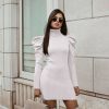The Best Women's Puff Long Sleeve Ribbed Dress OL Ladies High Neck Bodycon Casual Knitted Sweater Mini Dresses Online - Hplify