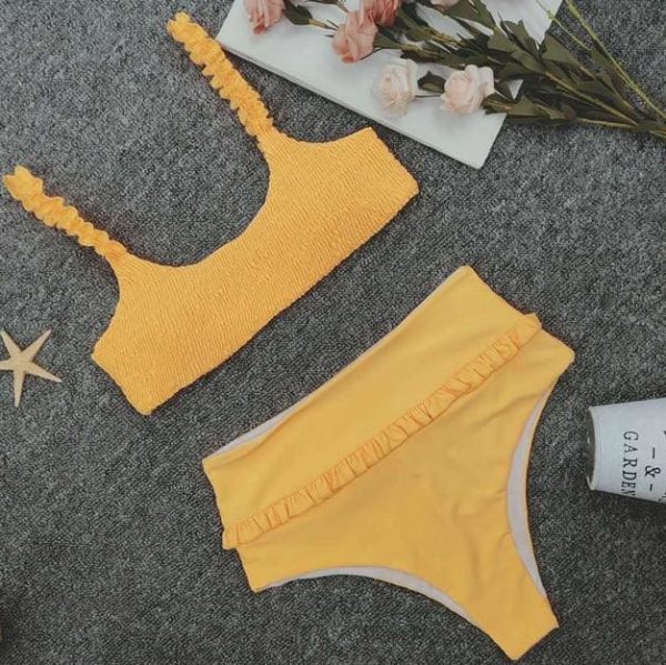 The Best Women's Ruffles Bikini Push-up Padded Bra High Waist Swimsuit Online - Hplify