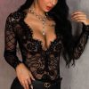 The Best Women's See through Lace Mesh Sheer Long Sleeve Crop Top Shirt Black Ladies Sleepwear Casual Tops Online - Hplify