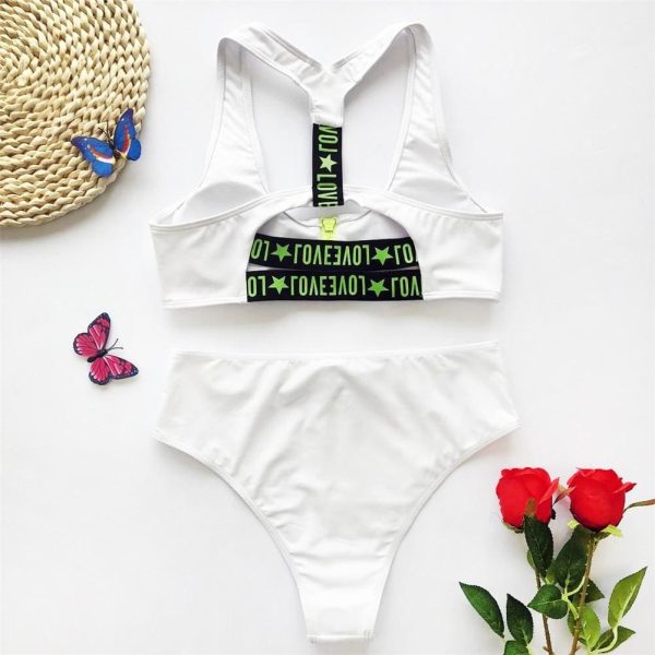 The Best Zipper Fly High Waist Bikini Set Women Swimwear 2020 Love Printed Striped Push Up Swimming Suit Padded Bathing Sui Online - Hplify
