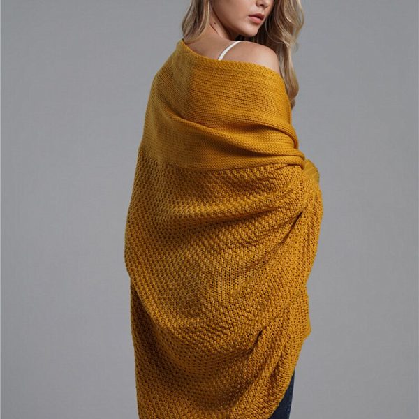 Alternative view of Women Oversized Sweater Cardigan Patchwork Batwing Sleeve Long Outerwear