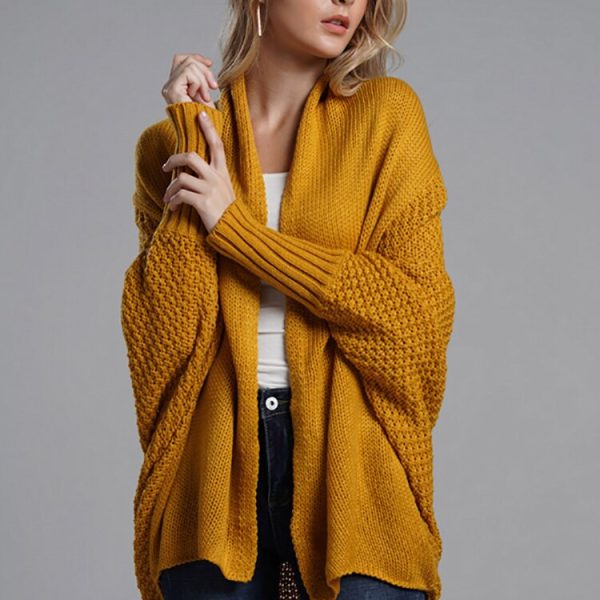 Women Oversized Sweater Cardigan Patchwork Batwing Sleeve Long Outerwear