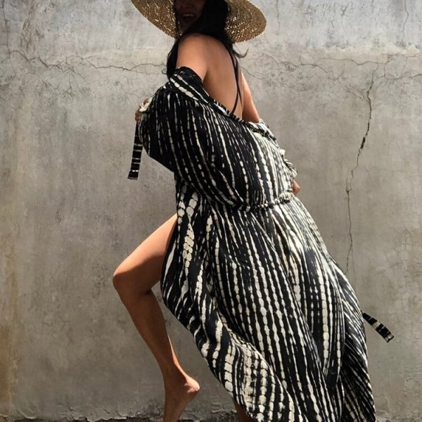 Alternative view of Summer Holiday Vintage Halo Dyeing Beach Cover Oversized Long Cardigan