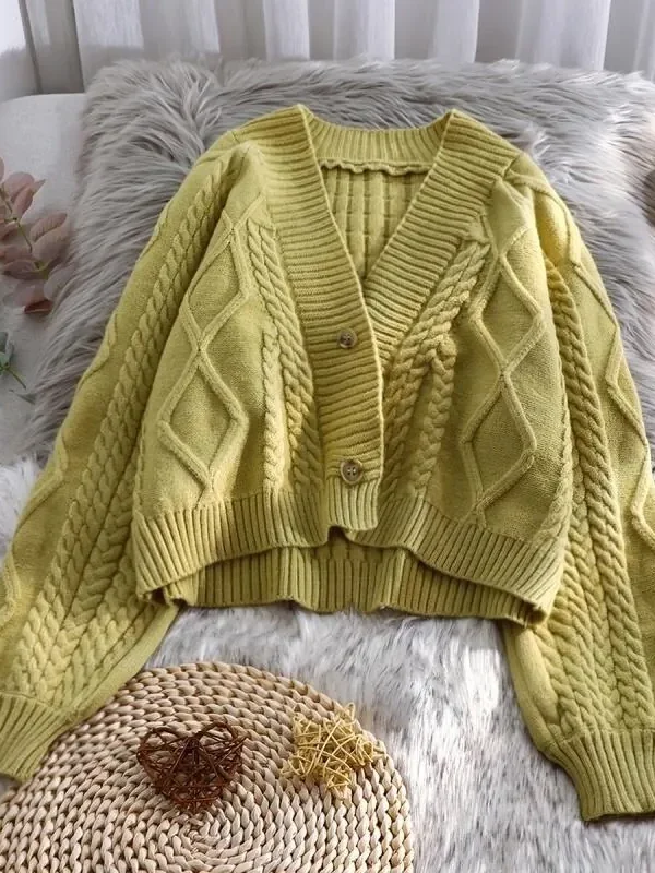 Alternative view of Women Short High Waist Sweater Single-breasted Knit Cardigan Top